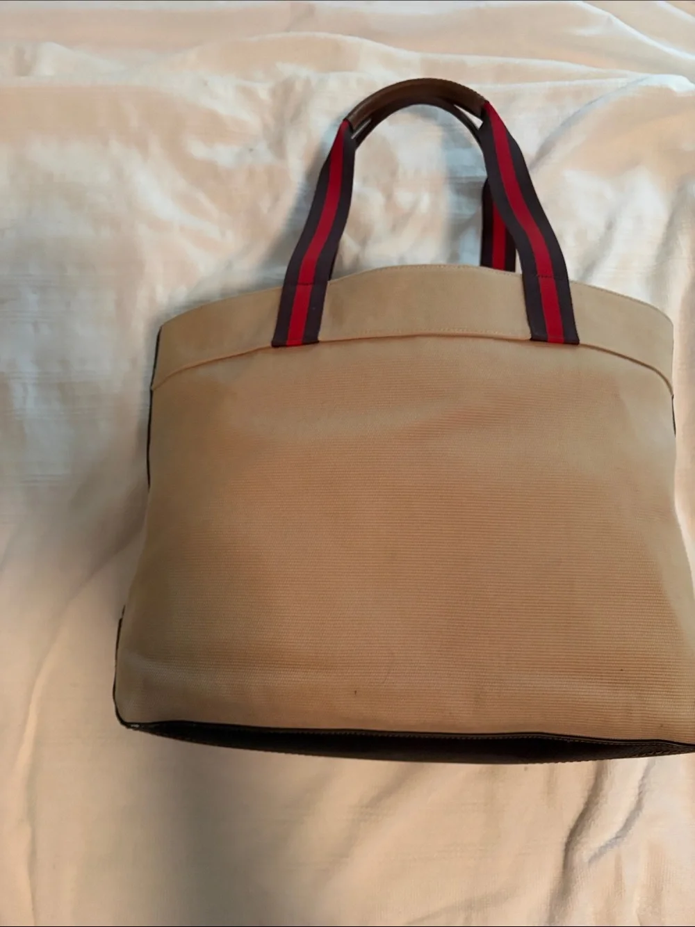 Coach 38” Canvas Duffel Tote in Tan with Red-Trim Handles with original tag.